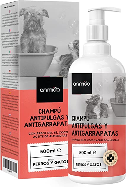 Champú antipulgas y garrapatas de la marca Animigo.